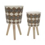 "S/2 10/12"" DIAMOND PLANTER W/ WOOD LEG